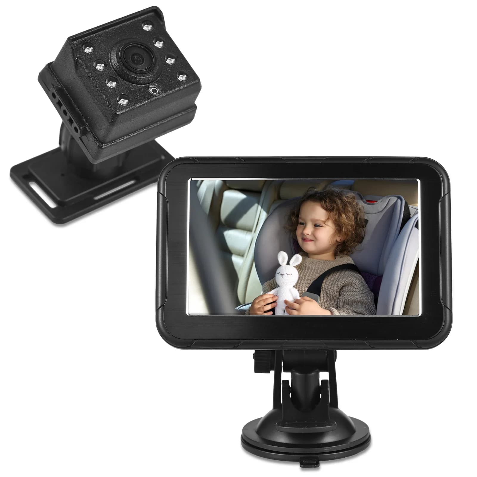 1080P Baby Car Camera Baby Car Monitor Backseat Camera 5-inch Mirror Display 360°Rotation 150°Wide Angle Support Night Vision