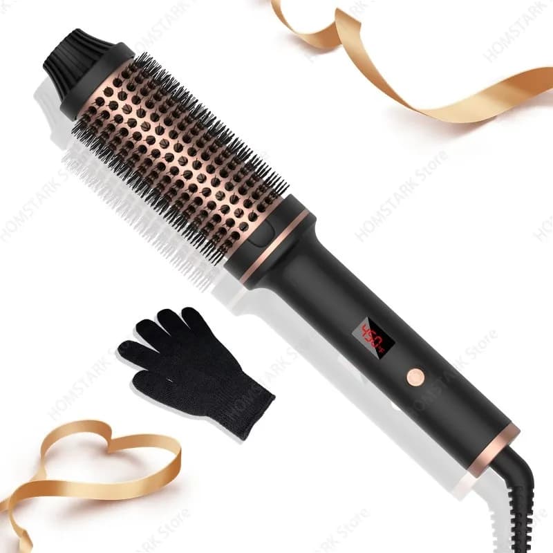 2-in-1 hot air brush curling iron and hair straightener LED temperature display Electric curling comb in stock
