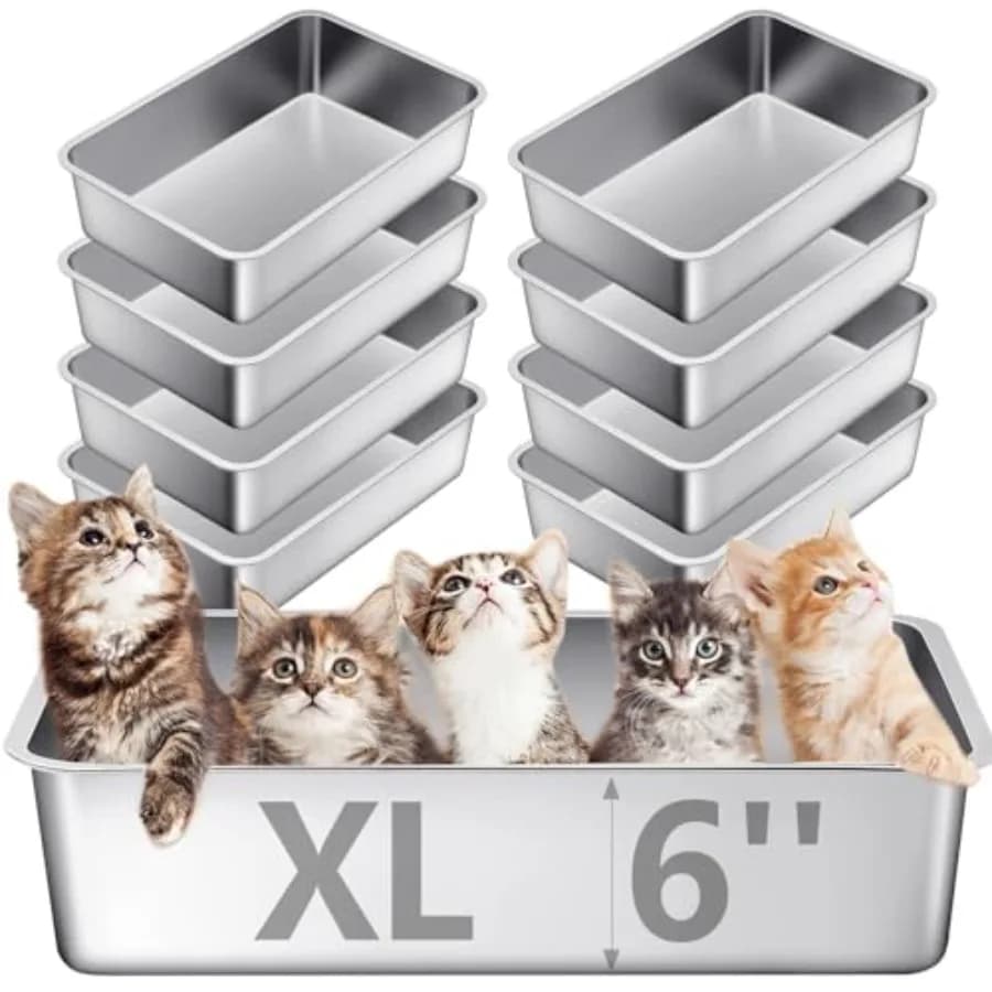 Confezione da 10 Lettiere per Gatti in Acciaio Inossidabile, 23,5 x 15,5 x 6 Pollici, Lettiere in Metallo Extra Large Antiaderenti con Bordi Alti
