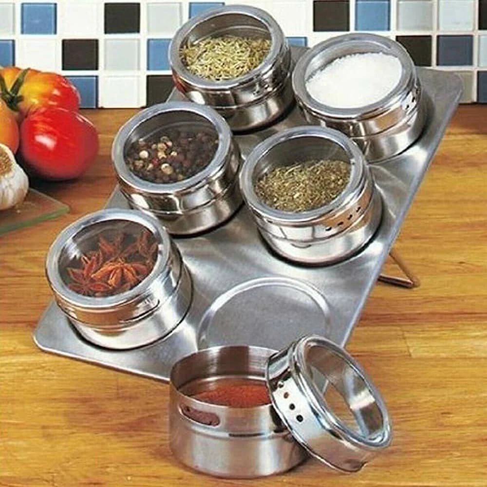 Set di 1/4 Contenitori Magnetici in Acciaio Inox per Spezie, Montaggio a Parete, Barattoli per Condimenti da Cucina, Contenitori per Stoccaggio Domestico