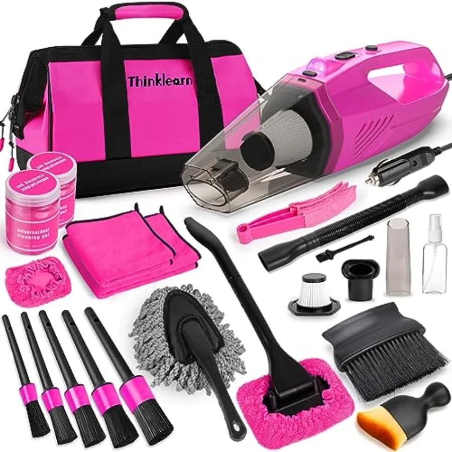 Kit di Pulizia Auto con Aspirapolvere Portatile ad Alta Potenza per Interni, Include Set di 7 Spazzole per Dettagli e Parabrezza