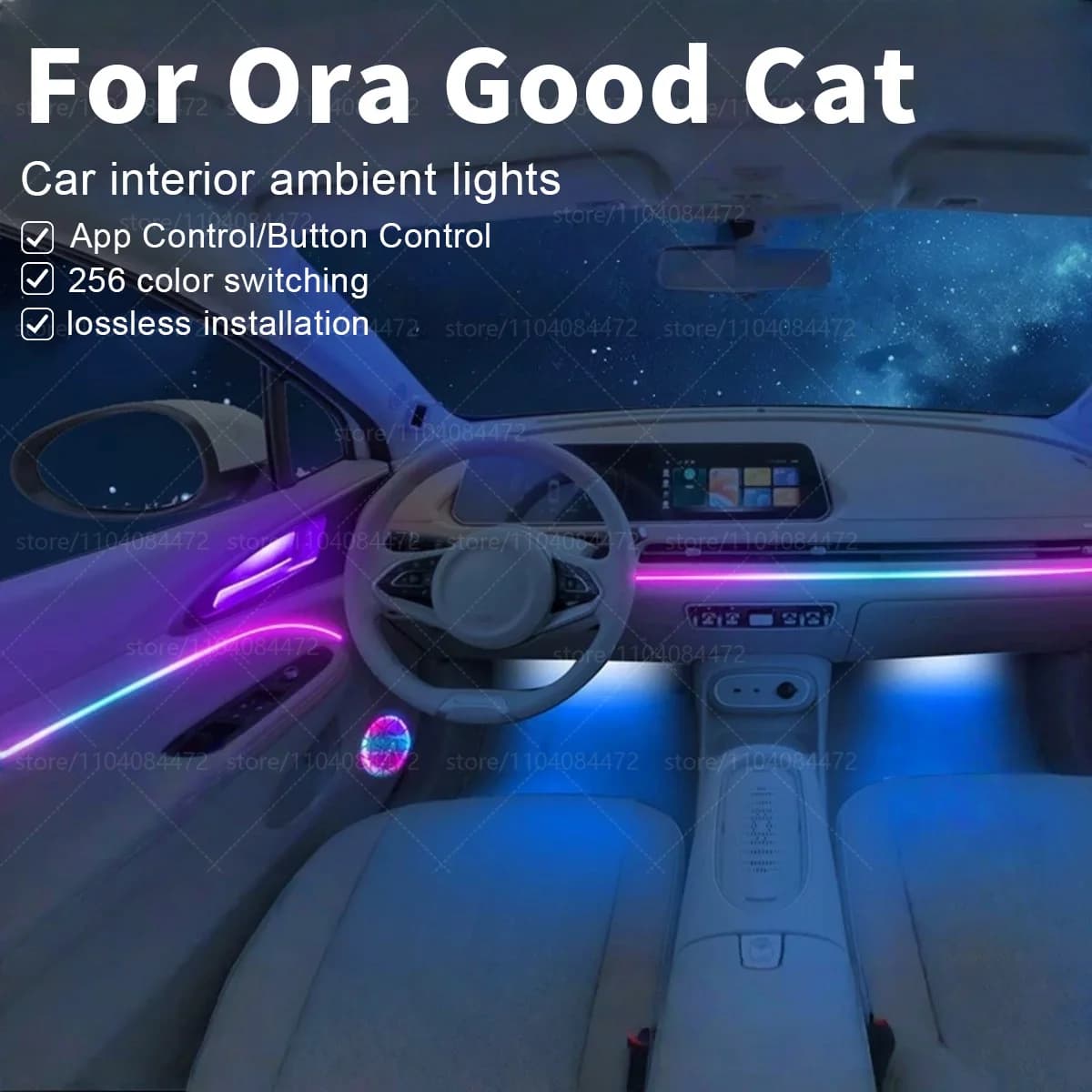 Per Ora Good Cat 22in1 RGB Interni auto Acrilico Luci ambientali per auto RGB Striscia acrilica nascosta Decorazione Atmosfera Accessori