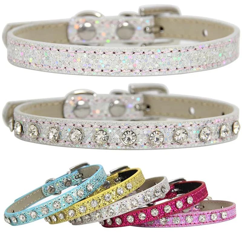 Vendita calda Super brillante diamante strass collare per gatto cucciolo cane collare per gatto cinturino in pelle accessori per gattini cucciolo collare per animali domestici