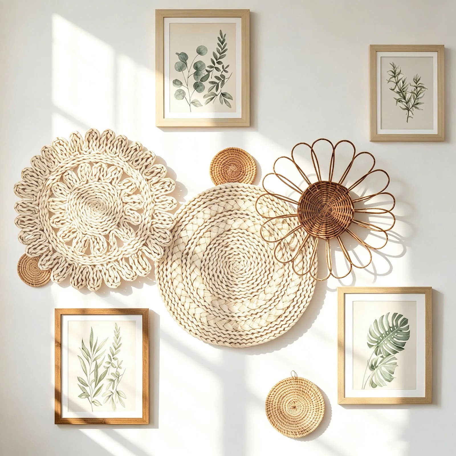 Boho Wall Basket Seagrass Rattan with/no Photo Frame Set Woven Flat Basket Bedroom Living Room Office Rustic Wall Hanging Decor