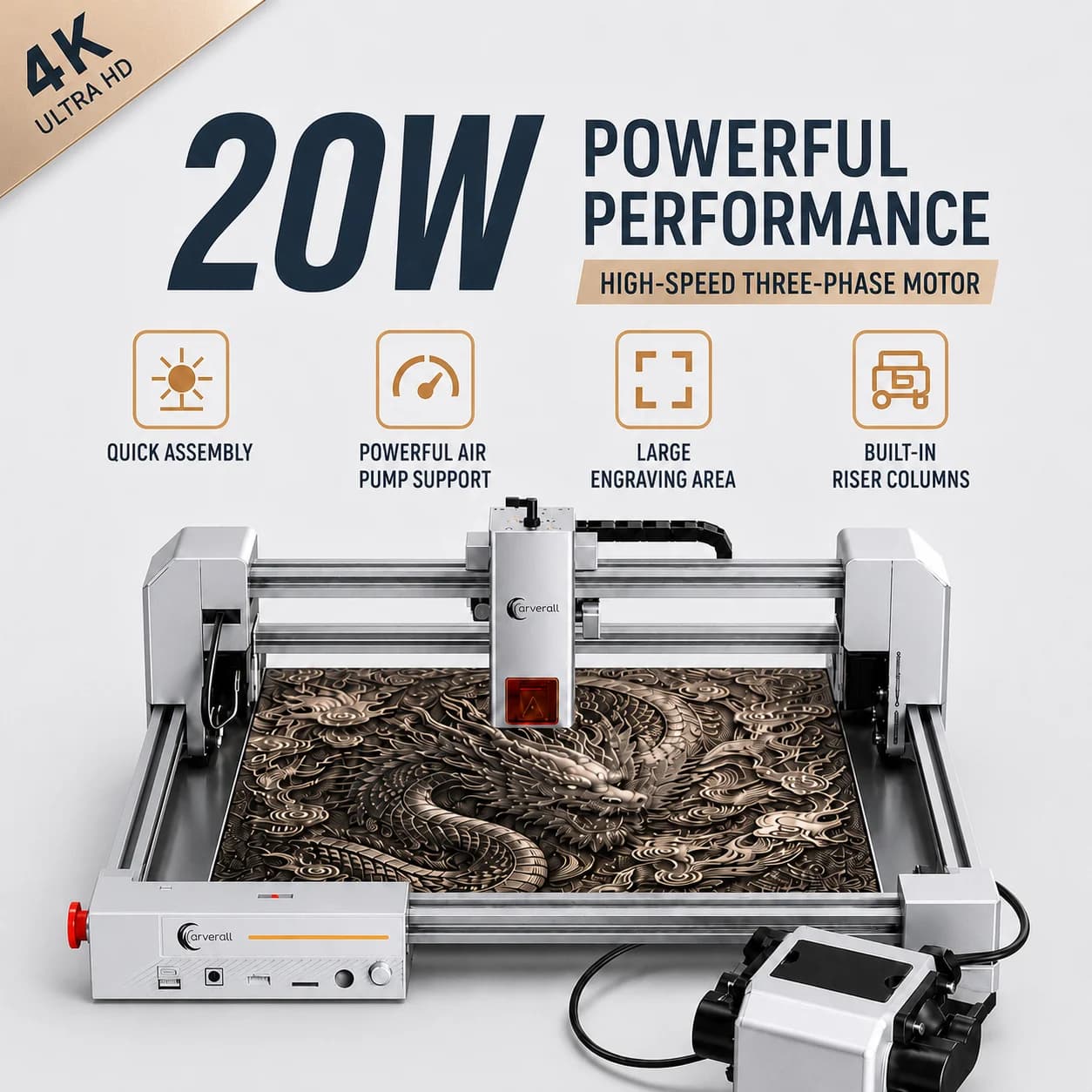 Laser Engraving Machine 20W 300x300mm, Diode Laser Cutting Machine with Air Care for Wood, Metal, Acrylic, Small Business and Fai-da-Te, Carverall JL9