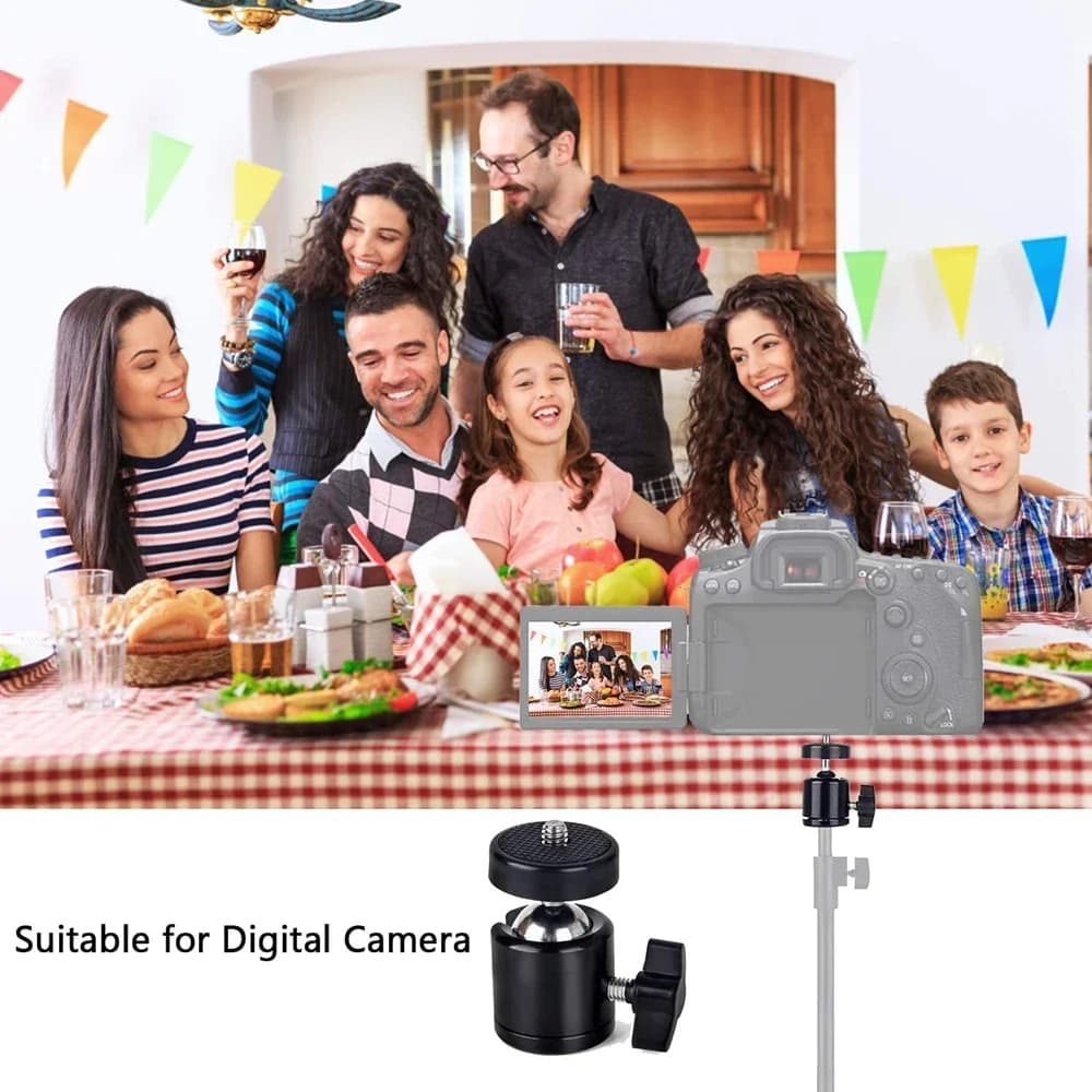 1/4 screw connection ball adapter for tripods, ball head with lock, LED light support and flash for DSLR and DV cameras