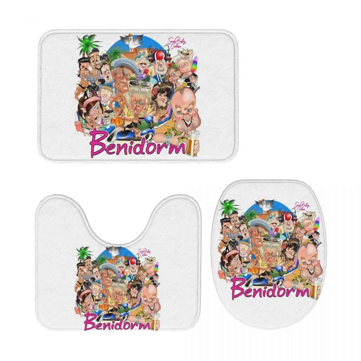 Benidorm! Tappetino da bagno da 3 pezzi Set da bagno Copriwater Copriwater Decorazioni per la casa Tappeto antiscivolo