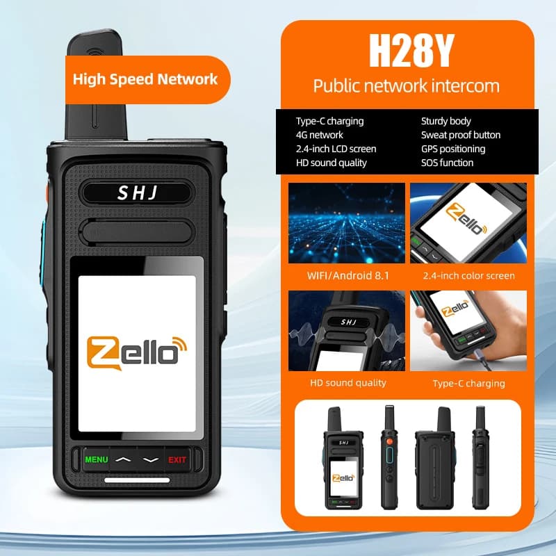 Zello POC Radio 2.4" Android 8.1 Smart Walkie Talkie, 4G SIM/WiFi, 100 miglia a lungo raggio, radio portatile Bluetooth