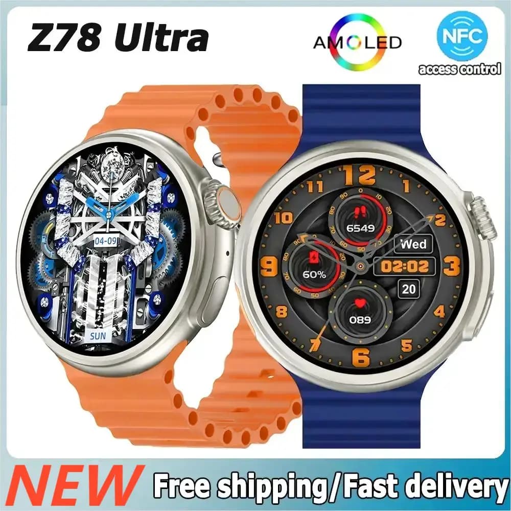 Z78 Ultra Round Sport Smart Watch Men's AMOLED Calls Bluetooth External compass Altitude Multifunction Smartwatch Air Pressure
