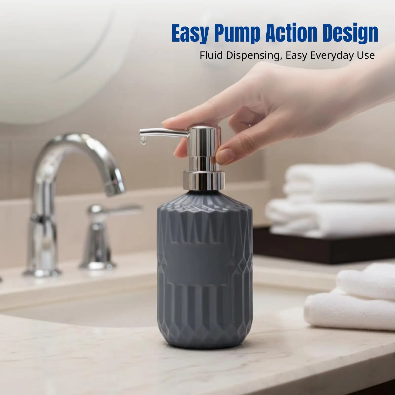 Glass Soap Dispenser, Crystal Design, with Pump, Shampoo Bathroom Accessory, Bathroom, Hotel and Home