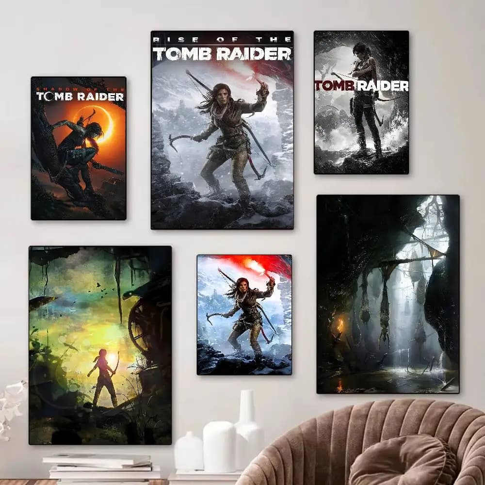 Poster Adesivi del Film Tomb Raider con Lara Croft, Adesivi in Carta Bianca Fai-da-Te per Stanza, Bar, Caffè, Poster e Adesivi da Parete