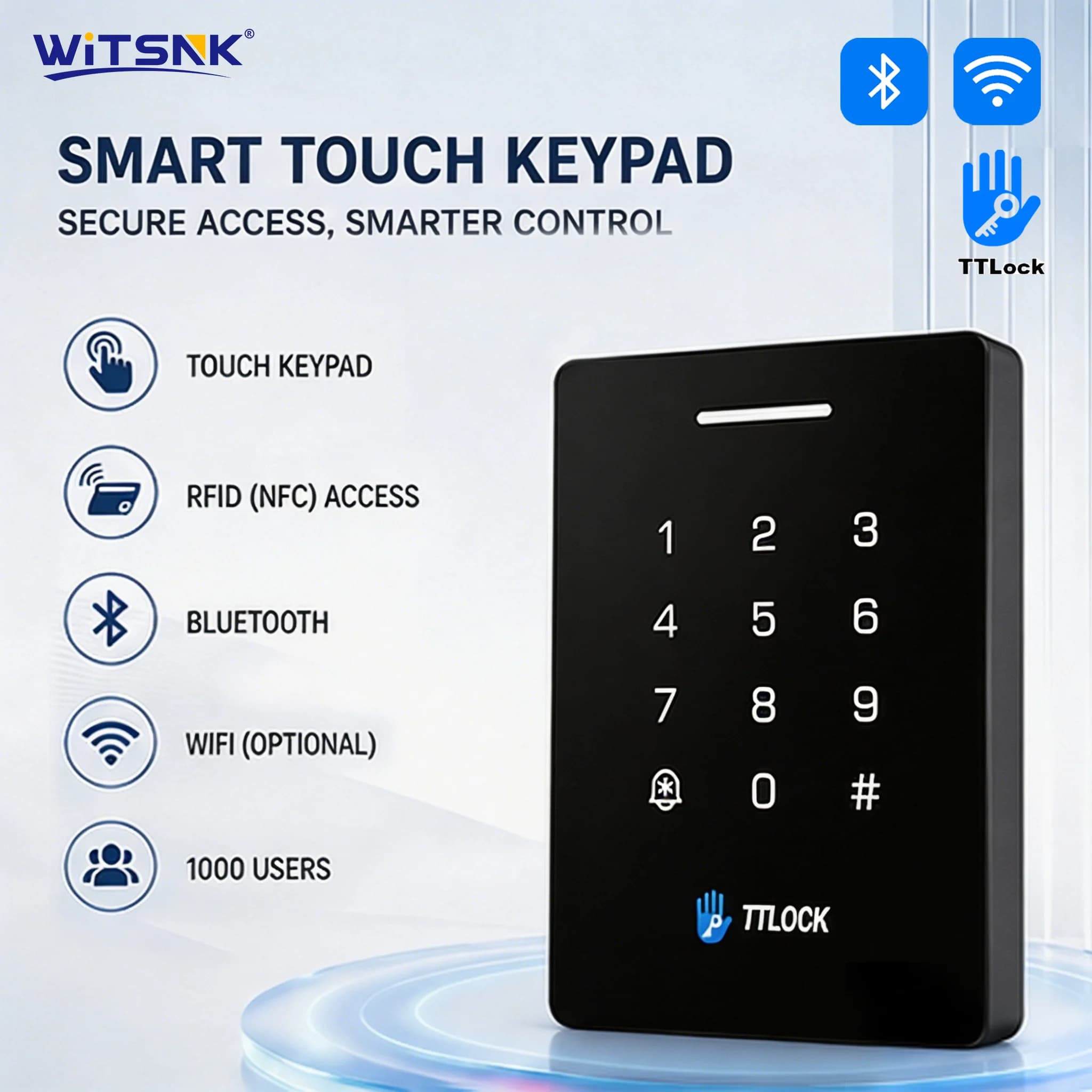 TTLock Bluetooth Access Control IP65 Waterproof Smart Lock Reader NFC RFID Card Keypad Passcode Door Lock For Apartment Security