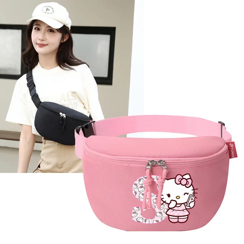 Borsa a tracolla Hello Kitty da donna, simpatica borsa a tracolla sportiva da esterno con lettere A-Z, marsupio con cerniera per telefono e denaro, regalo