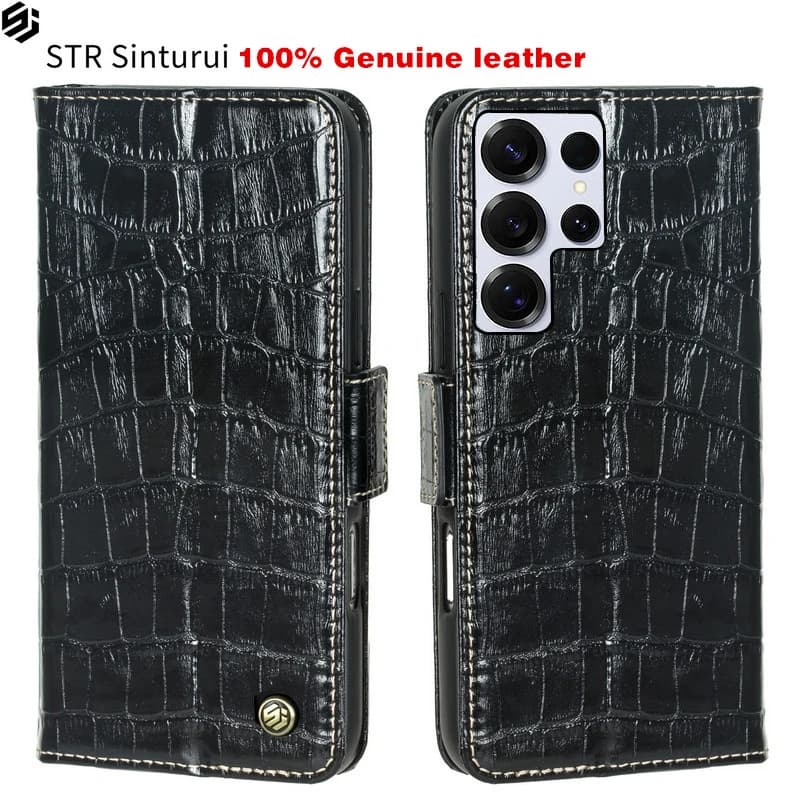Custodia per telefono in vera pelle con effetto coccodrillo per Samsung Galaxy S24 S23 S22 Ultra FE Plus, con slot per carte, portafoglio e protezione antiurto