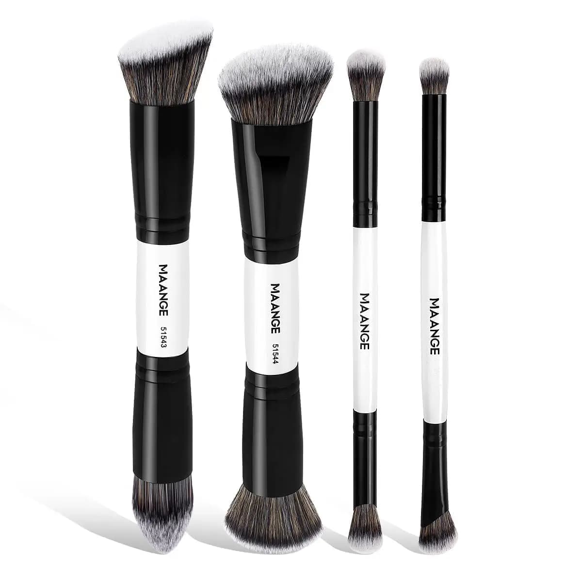 4 PCS Dual-Ended Foundation Contour Concealer Brush Set, Makeup Brushes for Liquid Cream Powder, Soft Synthetic Bristles, Ergonomic Design