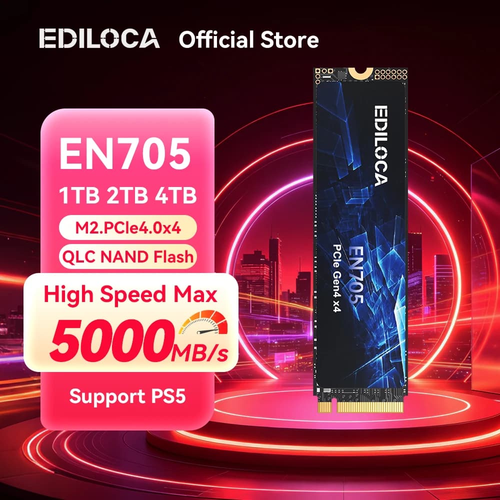 Ediloca EN705 M.2 2280 SSD 5000MB/s PCIe Gen4.0x4 NVMe SSD Internal Solid State Drive PS5 Dynamic SLC Cache for Gaming PC Laptop