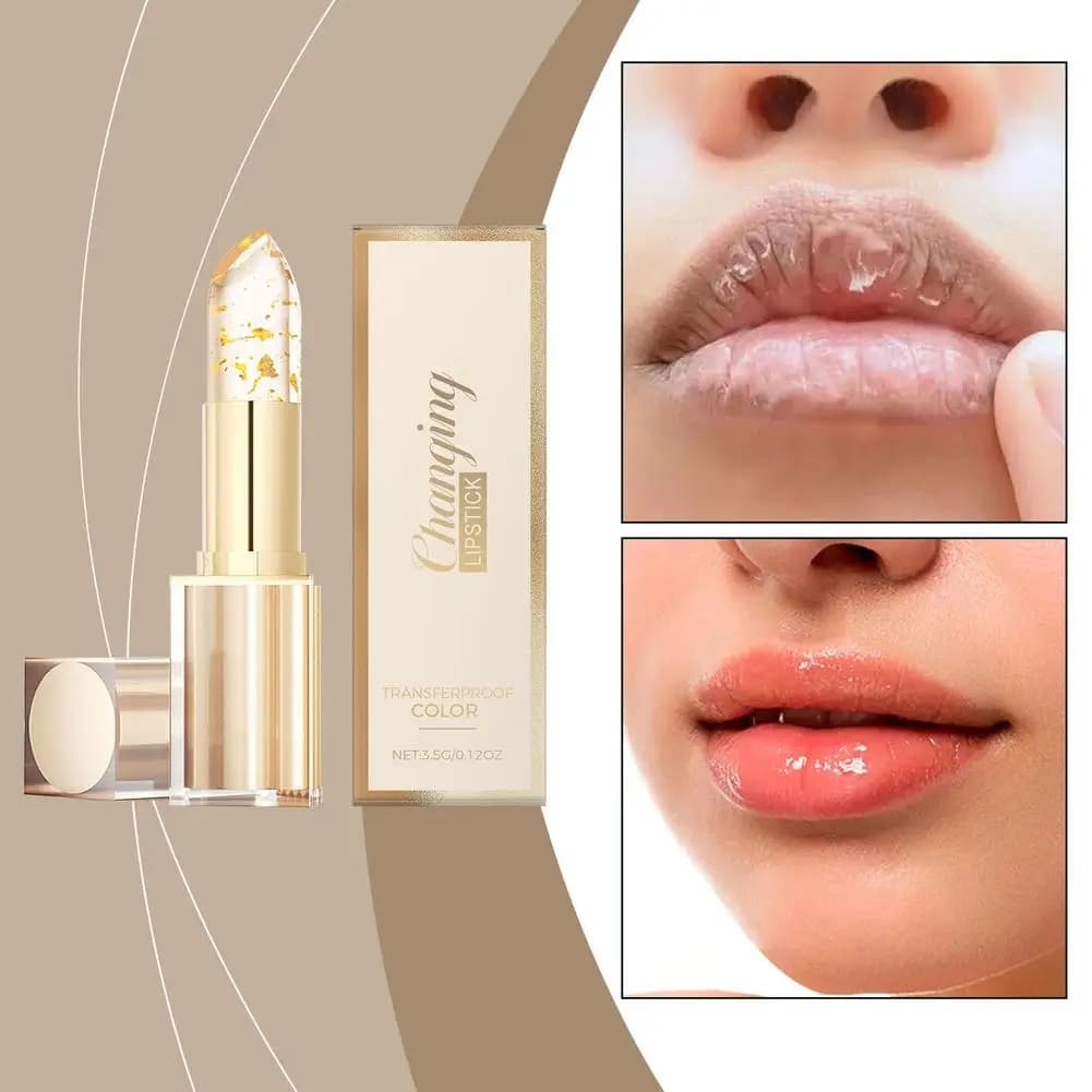 Gold Foil Color Changing Lip Balm 3.5g -Temperature Sensitive, Moisturizing Hydrating Non-Sticky Glass Lip Care for Daily Makeup