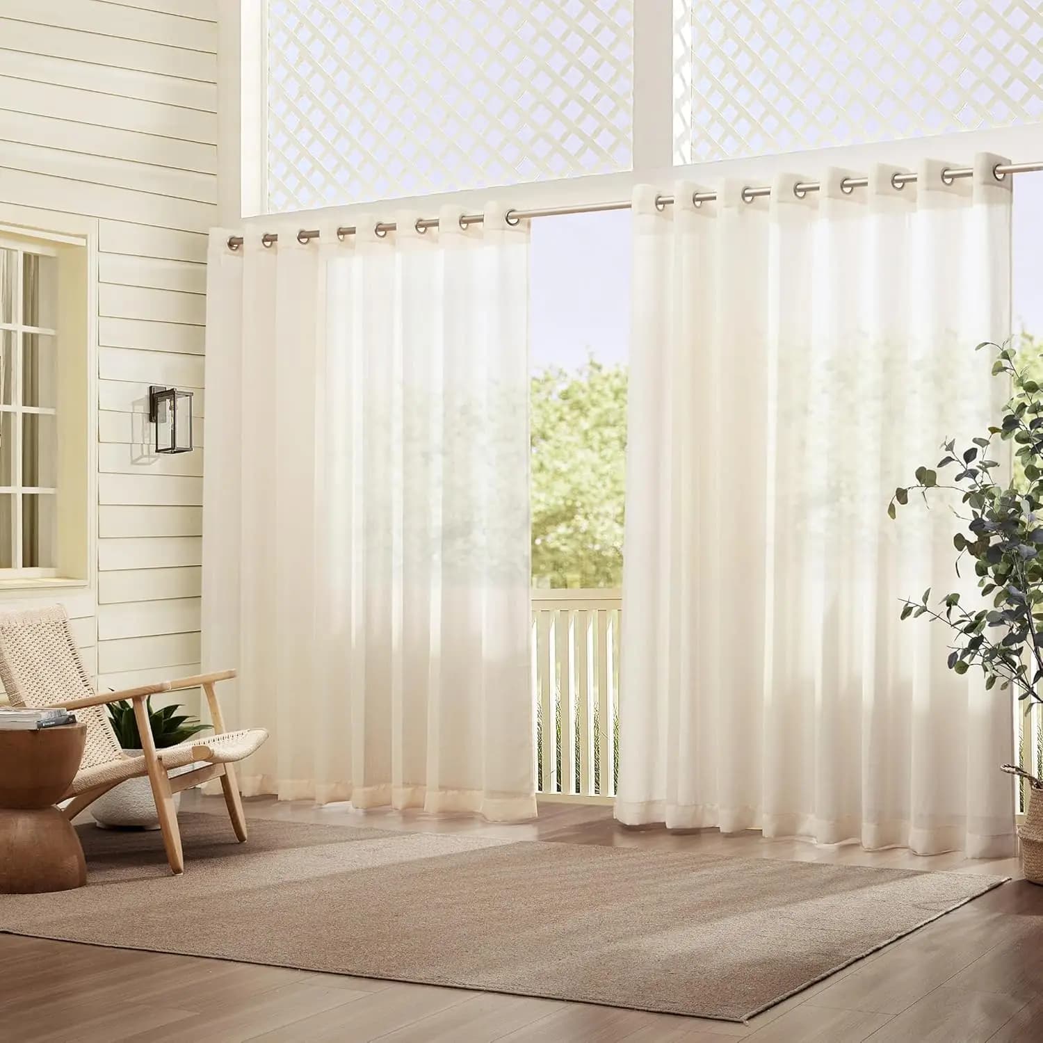 Pannello di tenda velata extra largo con fermatenda per patio, veranda, terrazza, 114"W x 108"L, Avorio