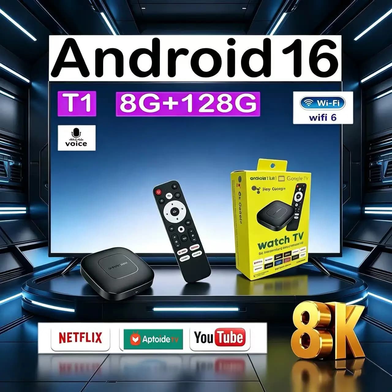 Android 16 Smart TV Box 2026 T1 Allwinner H313 Netflix Google Assistant 8K Video Bluetooth6.0 Media Player Very Fast Set Top Box