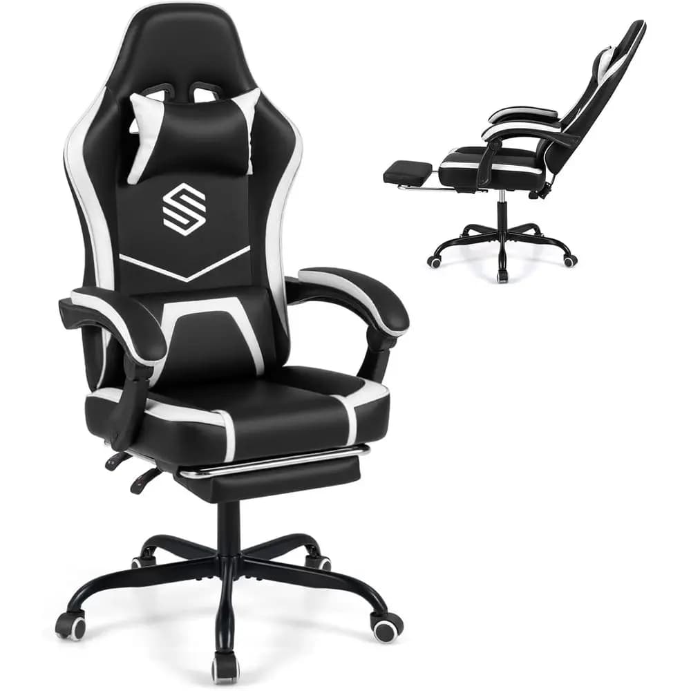 Sedia da Gaming Ergonomica Regolabile in Altezza con Supporto Lombare, Schienale Reclinabile e Poggiapiedi (Nera)