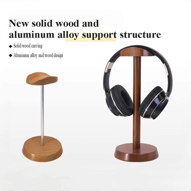 Wooden headphone stand - Over-ear headphone wooden hook for hanging on the desk metal storage rack for tabletop use