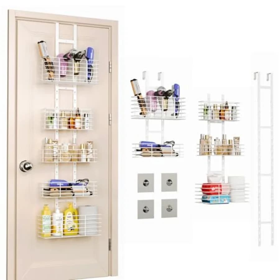 Organizzatore da appendere sopra la porta, mensole da bagno, porta attrezzi per capelli - Supporto per asciugacapelli regolabile in altezza, mensola portaoggetti fai da te per il bagno