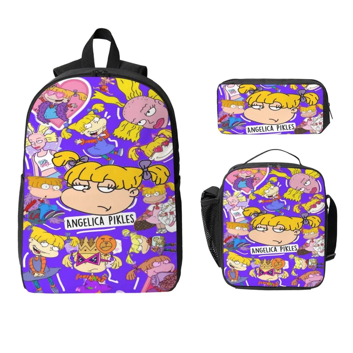 Set di zaini Rugrates Chuckie Finster da 3 pezzi per bambini, borse per penne, set di zaini con portapranzo per studenti delle scuole