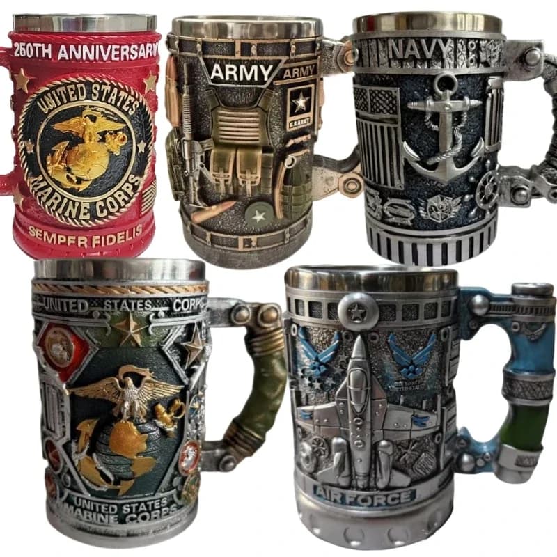 1 pz Navy Cup Air Force Aereo Ancora Tazze da vino Resina Acciaio inossidabile Esercito Birra Tazza militare Uomini Regalo di compleanno Caffè Vino Nuovo