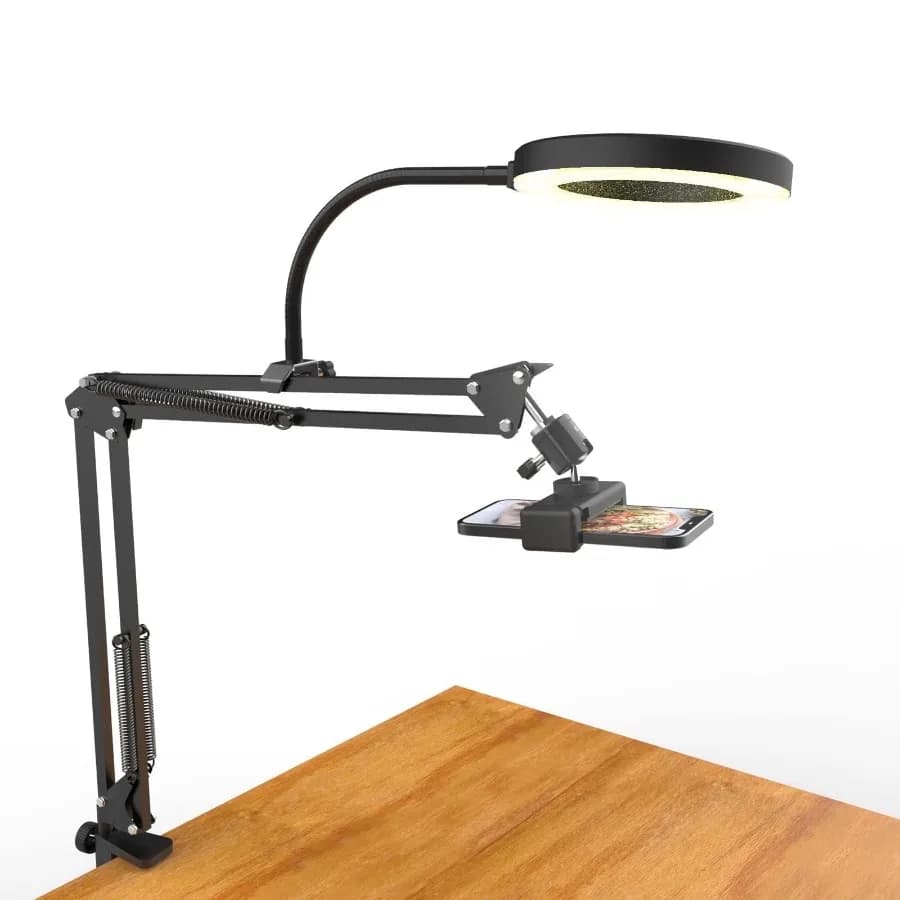 Camera Mount with Ring Light Overhead, Flexible Articulating Phone Holder Compatible with iPhone, Logitech Webcam, Computer Tri