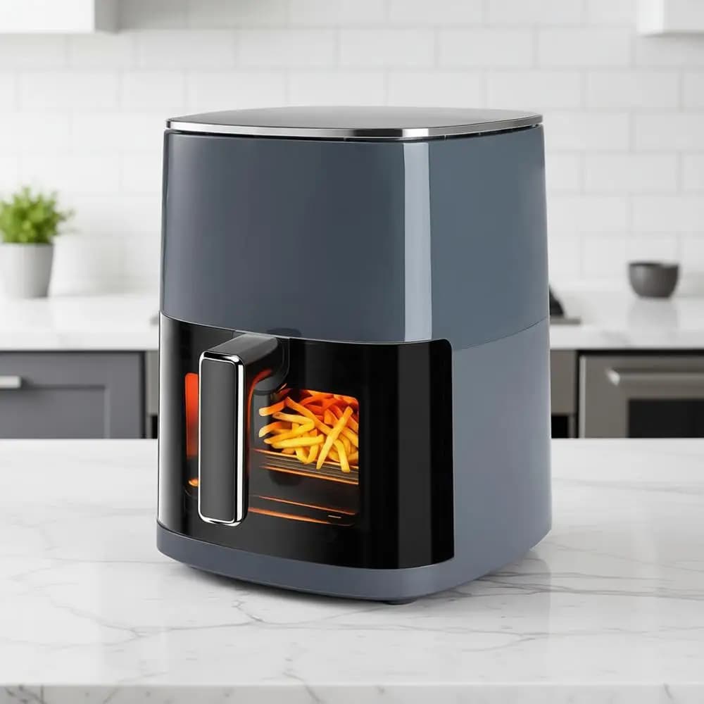 Friggitrice ad Aria Quadrata da 6 Litri con Finestra, 12-in-1: Friggitrice ad Aria, Arrosto, Riscaldamento, Disidratazione, Cottura al Forno, Cottura a Vapore, Riso, Crema, Pollo, Ali, Frutti di Mare