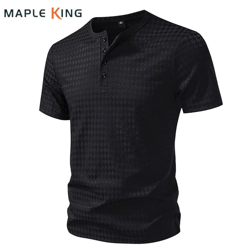 T-shirt Henley da uomo estiva in maglia waffle, stile streetwear western, 2026, vintage, casual, business, in jersey, per golf