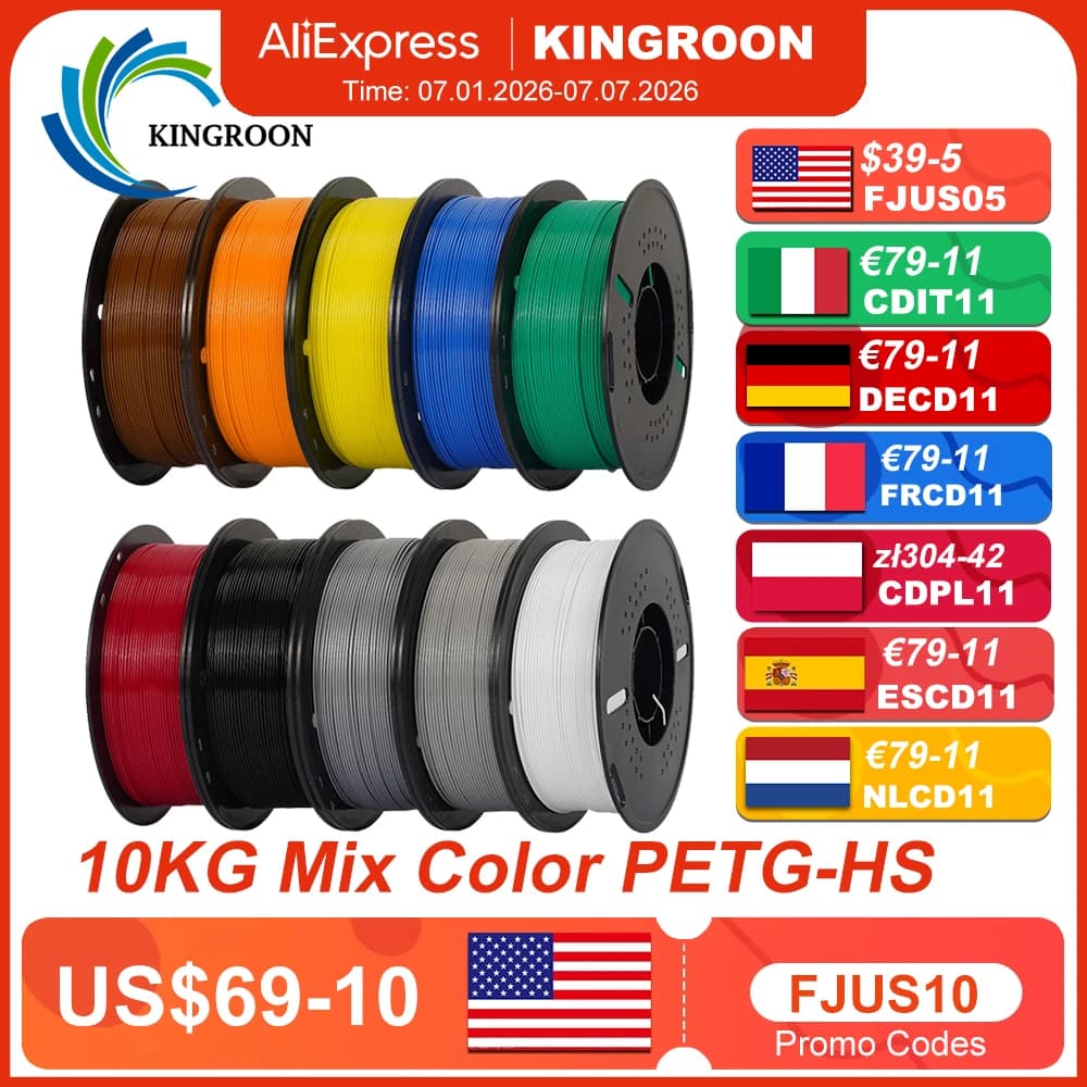 5/10 kg Hyper PETG Filament, High Speed 3D Printer Filament, 1 kg/bobine (2.2 lb), 3D Printer Filament Good Non-toxic Tenacity