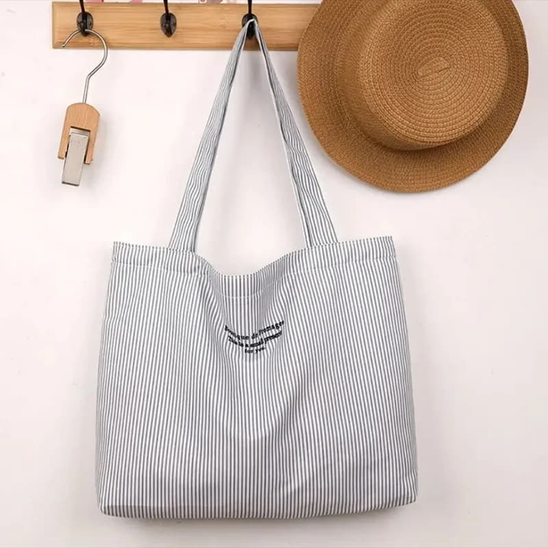 Borsa a Tracolla in Tela Semplice Stile Coreano, Borsa Capiente a Righe per Donne e Ragazze