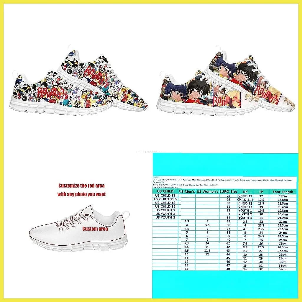 Ranma 1/2 Akane Tendo Anime Sneakers, Manga Comics Sports Shoes for Adults, Comfortable Lace-Up Walking Shoes