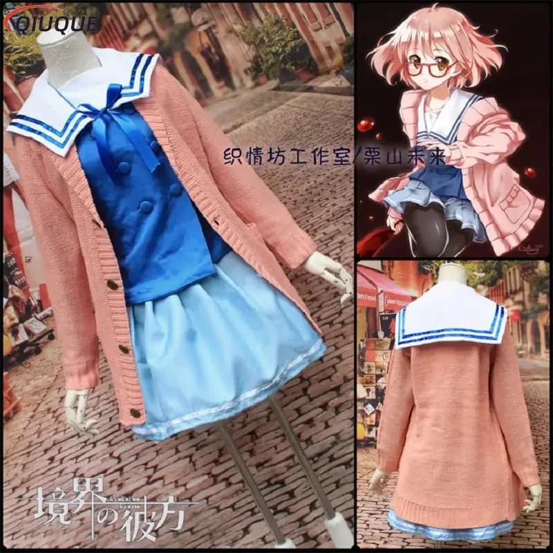 Nuovo Halloween Cosplay Anime Kyokai no Kanata Cosplay Beyond the Boundary Kuriyama Mirai Costume Cosplay Parrucca Occhiali Donna Ragazza S