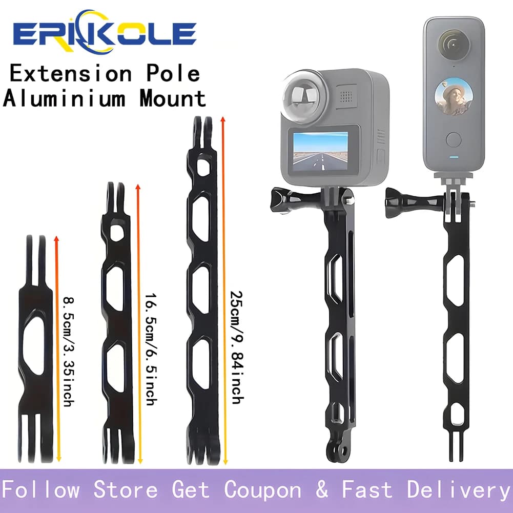 Supporto per barre di prolunga in lega CNC per asta di prolunga per casco in alluminio per accessori per action camera Gopro Insta360 AKASO SJCAM DJI