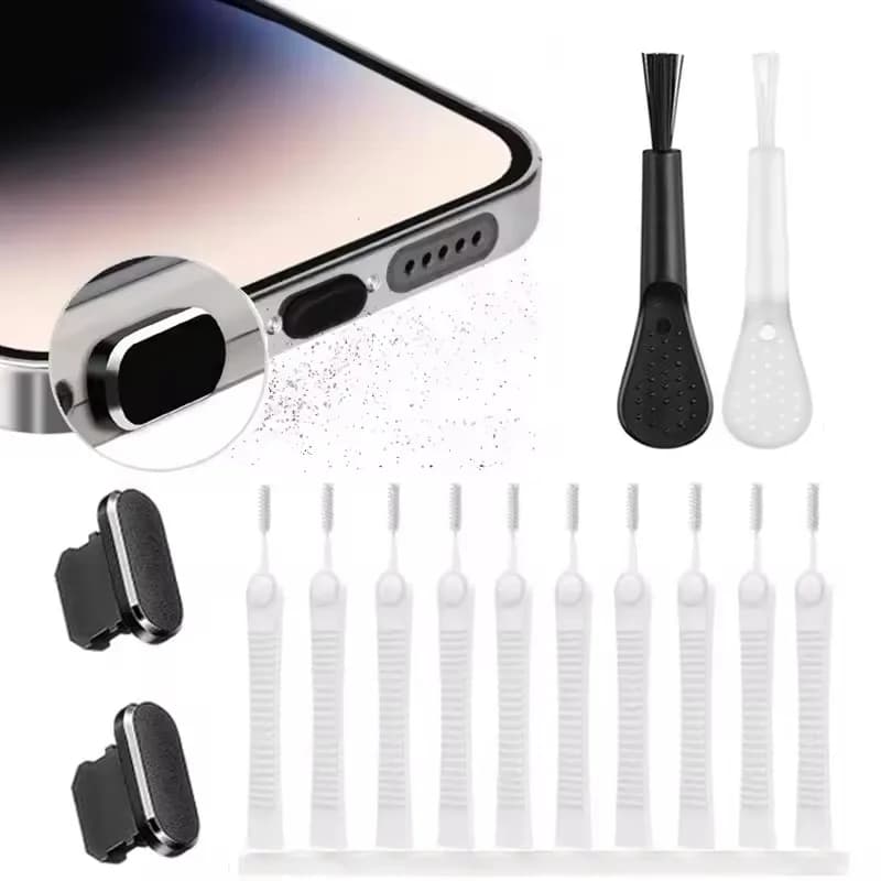 Kit di Pulizia per la Rimozione della Polvere dalla Porta di Ricarica del Telefono Cellulare per iPhone 17 15 14 Pro Max e Spazzola Antipolvere per Tastiera del Computer