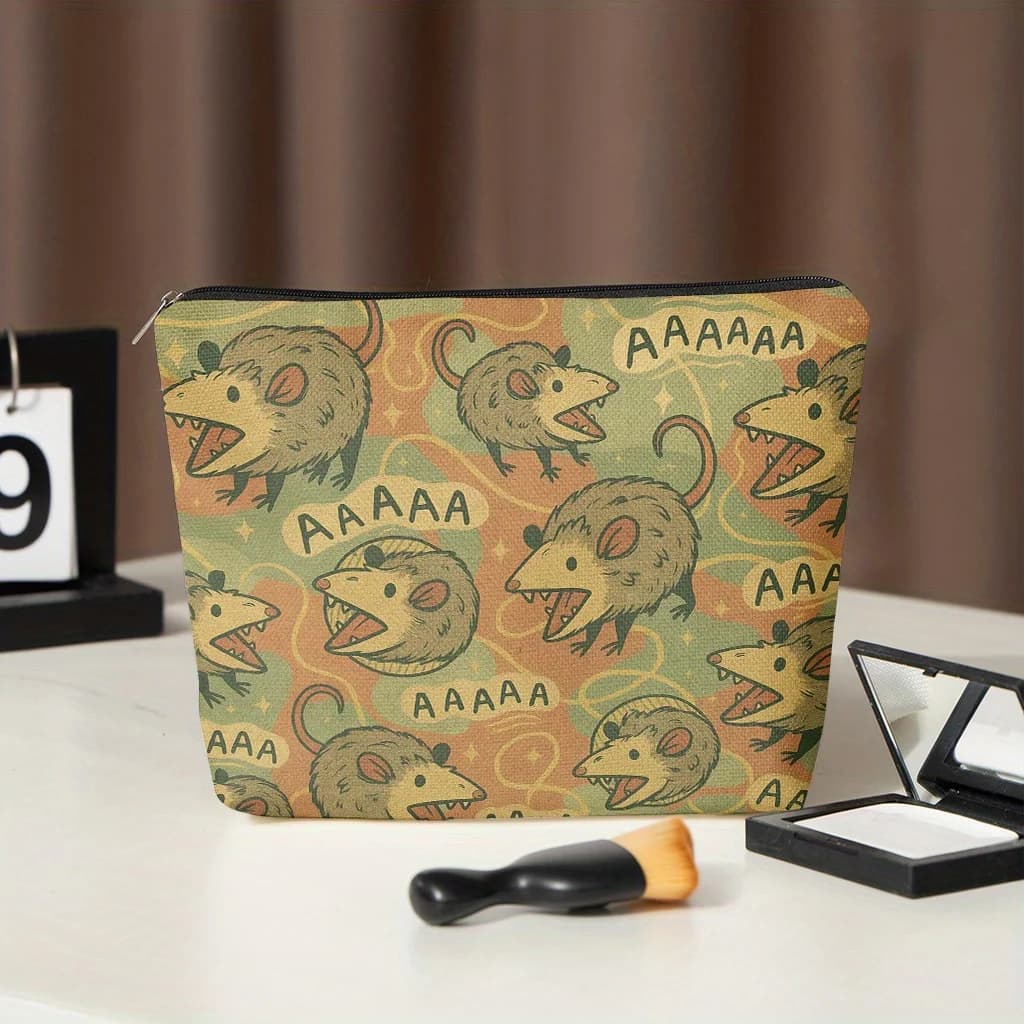 Borsa per il trucco con motivo Screaming Possum, 1 pezzo - Pochette multifunzionale da donna con cerniera, organizer da viaggio perfetto, divertente regalo di compleanno