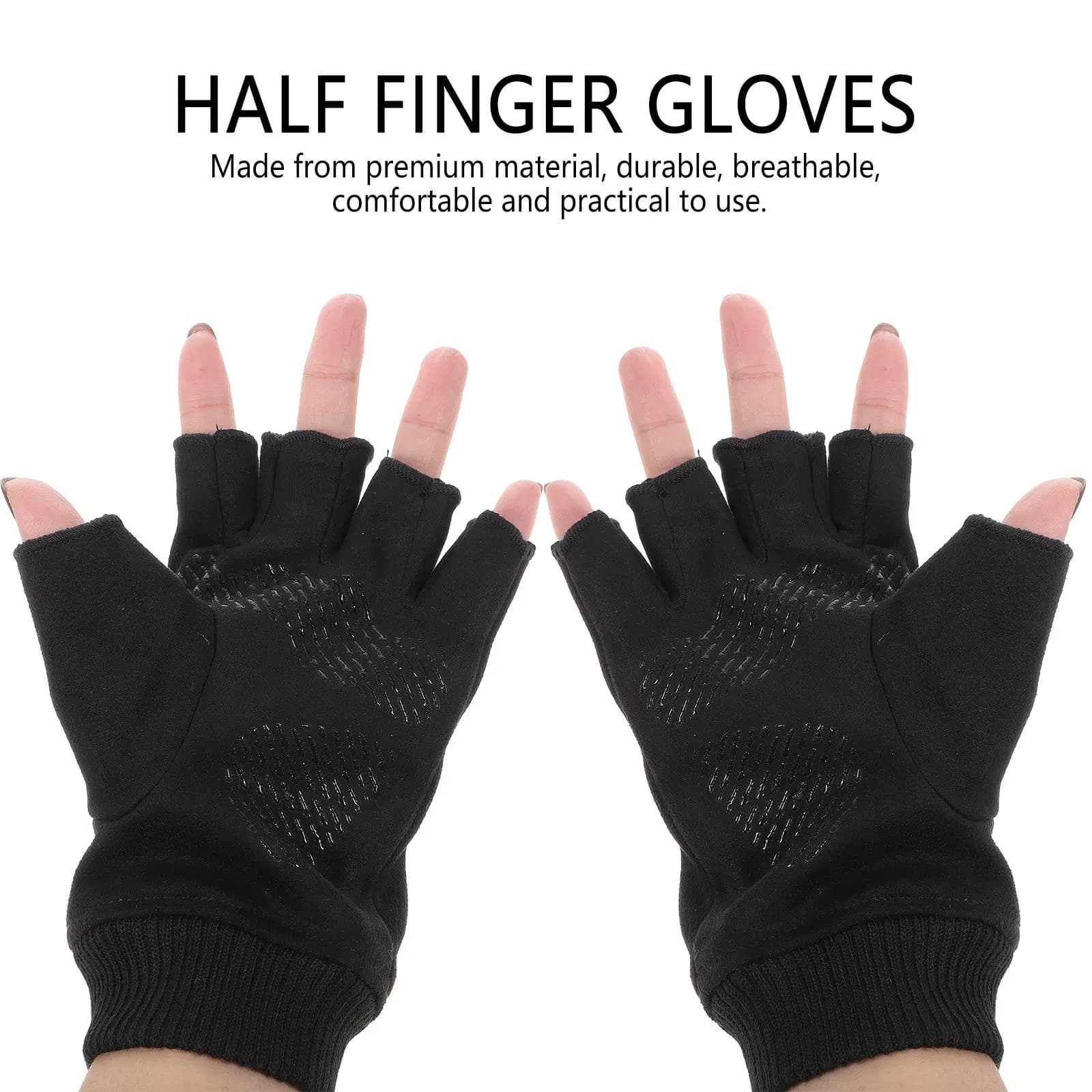 Men's Gloves in half black fingers in premium suede, warm and comfortable, ideal for winter training in the gym