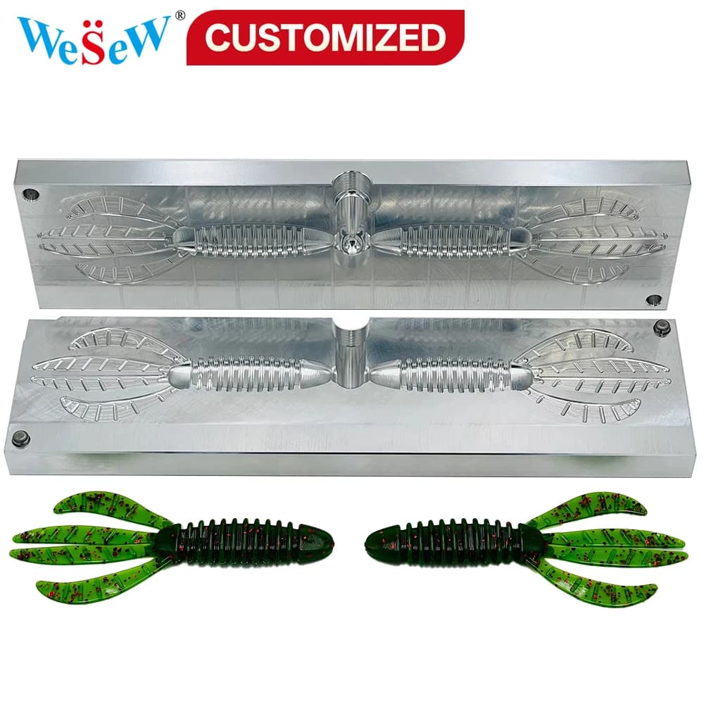 Custom die-cast aluminium moulds for soft fishing baits 5-7 cm, injection moulds for soft resin peach-shaped baits for black bass fishing