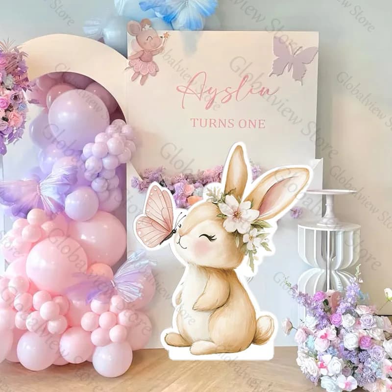 Decorazioni Floreali a Forma di Coniglio 36-12IN, Coniglietto con Fiori e Farfalle, Decorazioni Fai-da-Te per Feste, Ritagli in Schiuma per Sfondo di Compleanno o Baby Shower