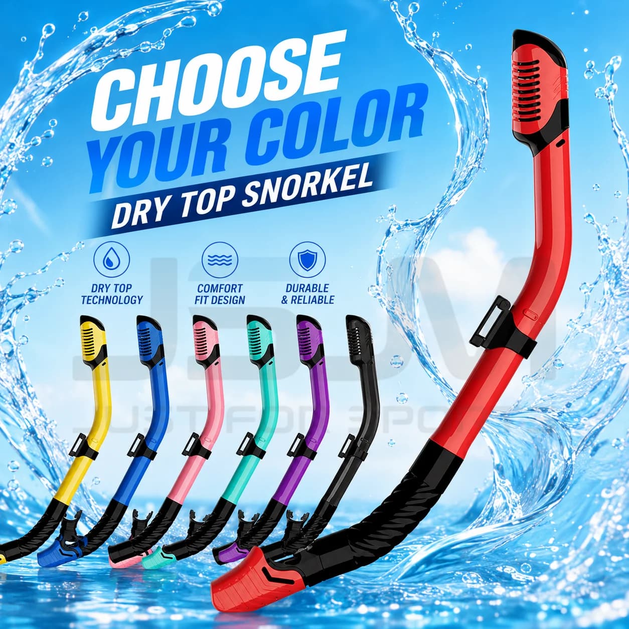 JSJM Full Dry Snorkel with Purge Valve Soft Silicone Mouthpiece Flexible Breathing Tube for Diving Snorkeling Swimming Adults