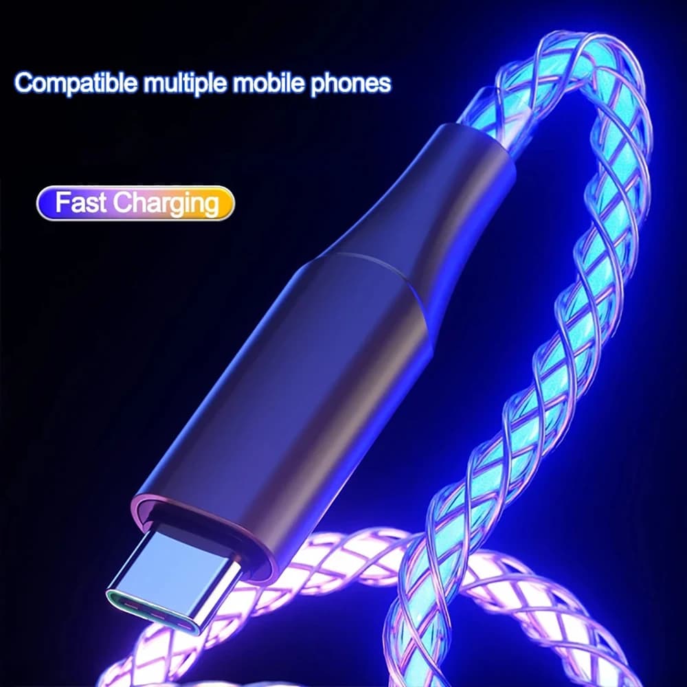 Cavo di ricarica rapida 66W PD Gradient Light Quick Charge 3.0 con cavo dati in nylon intrecciato per iPhone 16 Xiaomi Samsung 1M