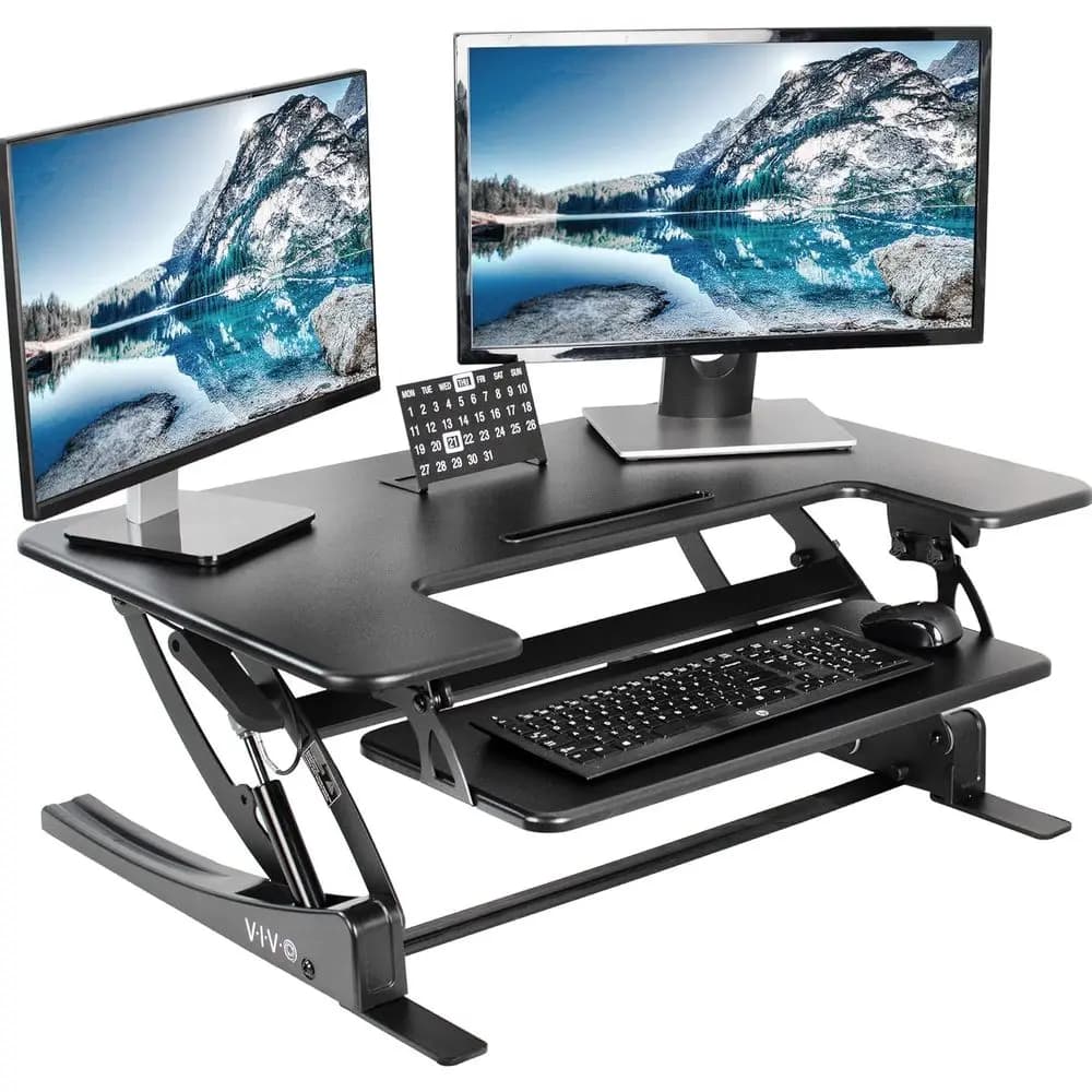 Height Adjustable Desk Converter, Dual Sit-Stand Monitor Support for Quick, Black