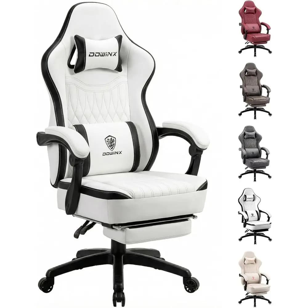 Sedia da Gaming Ergonomica in Pelle PU Traspirante con Supporto Lombare e Funzione Reclinabile per Adulti e Adolescenti (Nero e Bianco)