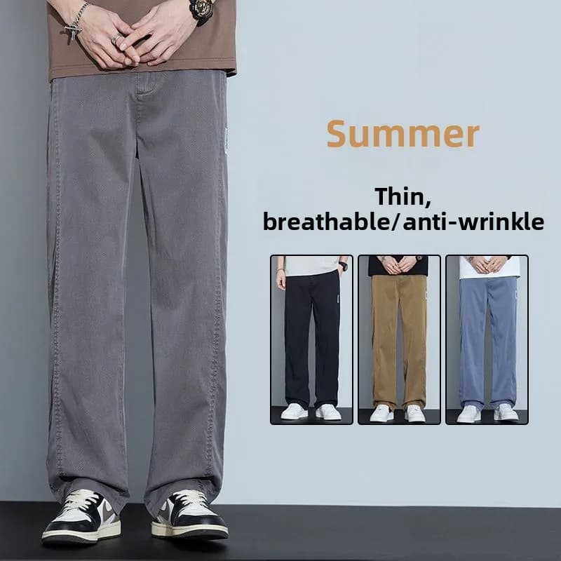 Jeans Estivi da Uomo in Lyocell Sottile, Pantaloni Larghi Effetto Seta Ghiaccio, Gamba Dritta Elastica Ultra-Sottile, Taglie M-5XL