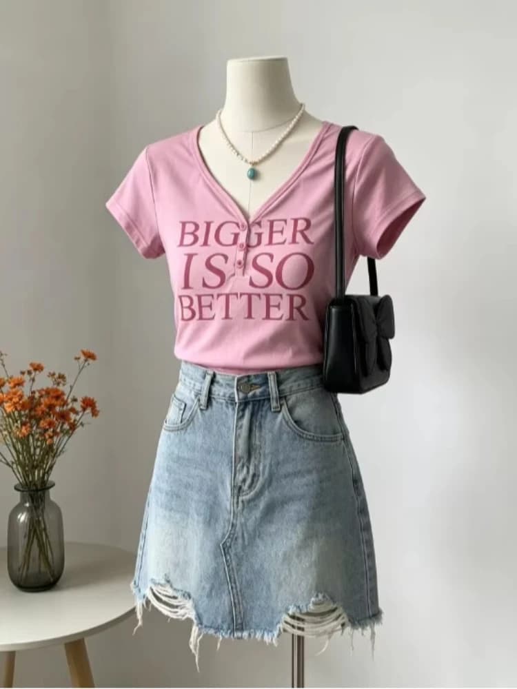 T-shirt a maniche corte slim con stampa di lettere, stile Y2K, alla moda, semplice, per il commuting, con vita accentuata, per ragazze dallo stile audace e di tendenza.