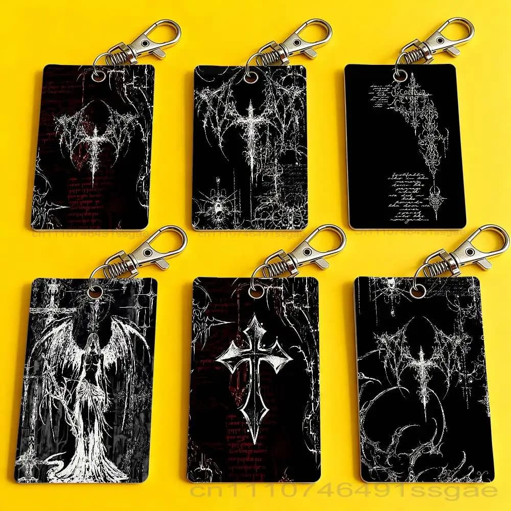 Portachiavi con Croce Gotica Cyber Sigil, Porta Badge, Porta Tessere, Cordino Laccetto per Anelli Portachiavi, Accessori, Regalo