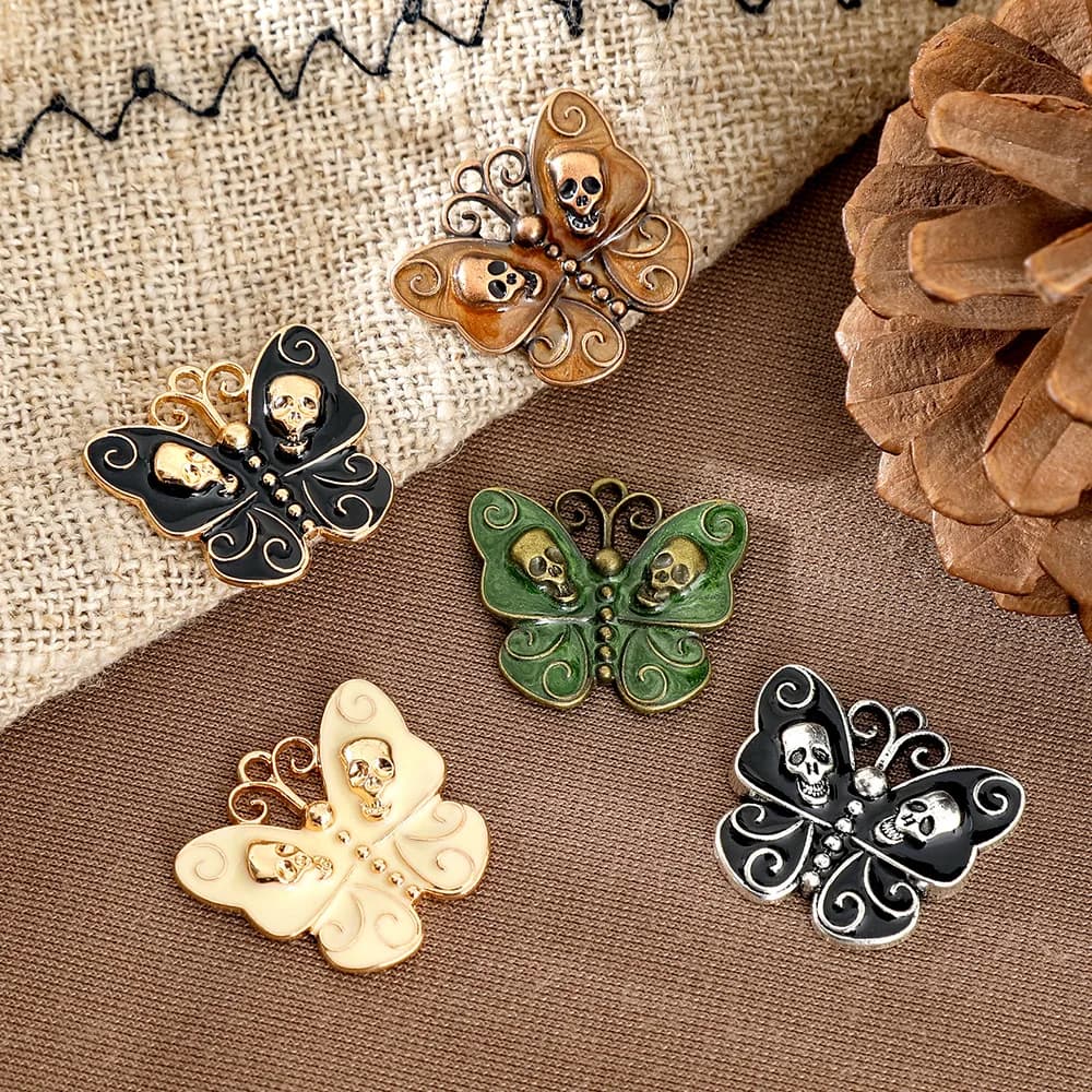 Ciondoli Gotici a Forma di Teschio e Farfalla Smaltati per Orecchini, Collane e Charms da Donna - Accessori Fai da Te per la Creazione di Gioielli