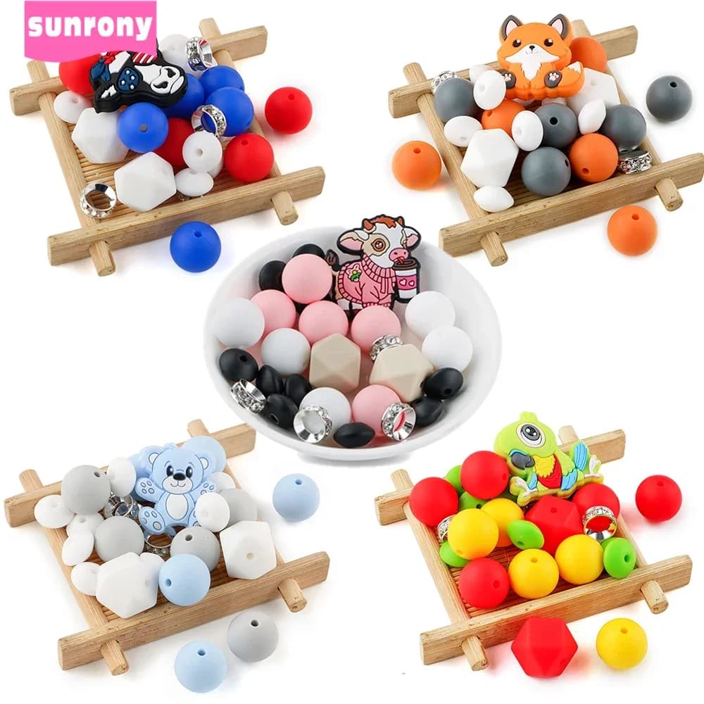 Perline focali in silicone Animali dei cartoni animati Perline sfuse con lenticchie rotonde Set per la creazione di gioielli Accessori per collane, braccialetti, portachiavi fai da te